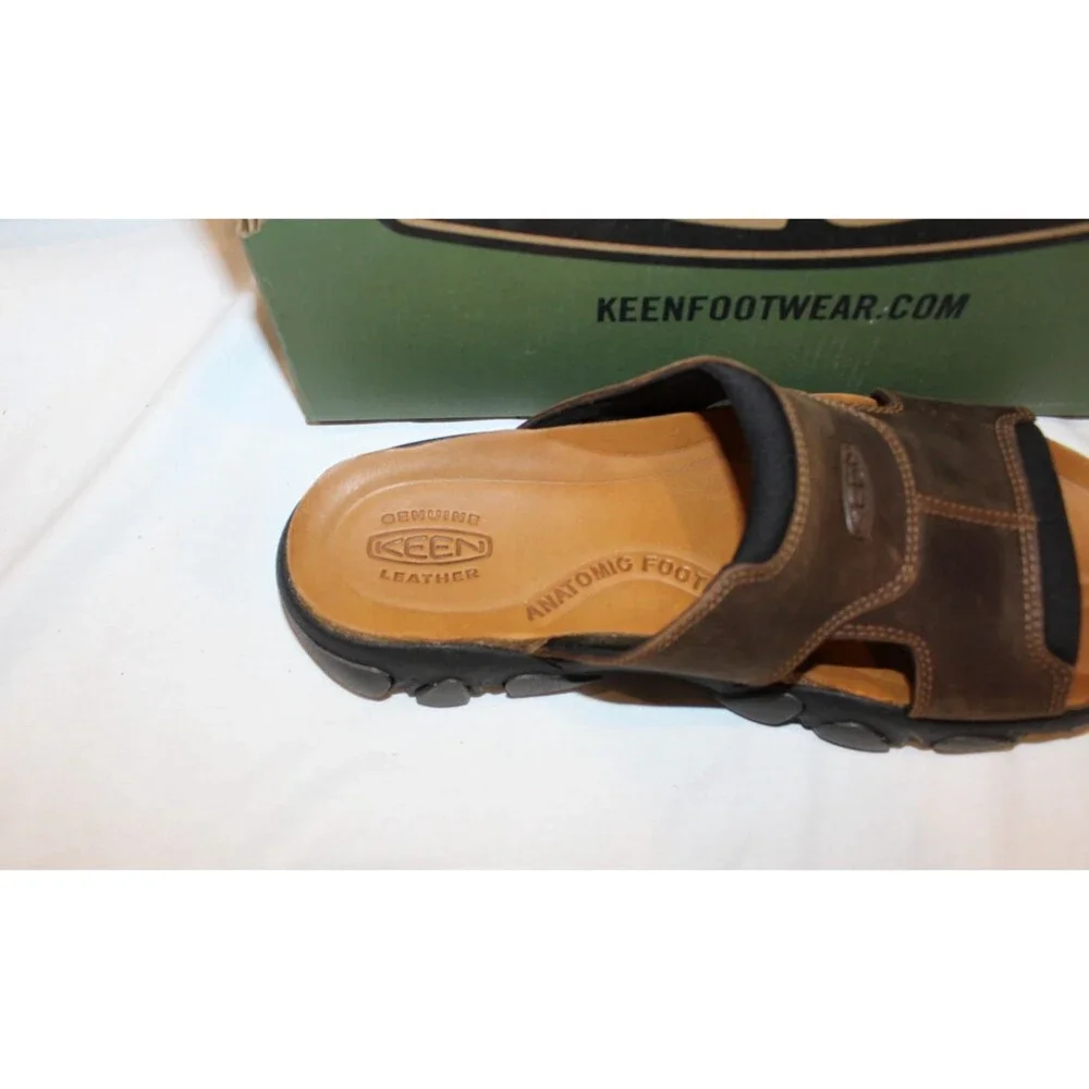 Keen Men's Daytona Open Toe Leather Slide Sandals Bison/Black NEW SZ 11.5